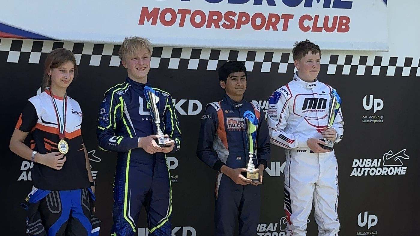 DAMC R8 Junior MAX Podium — Damian Knorr P2 · Dubai Kartdrome