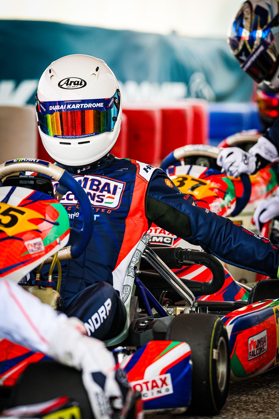 Damian Knorr's helmet on the starting grid, Mumbai Falcons Racing